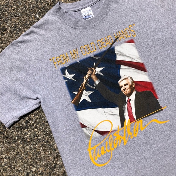Vtg Charlton Heston NRA Quote Tee - Size Medium - Picture 1 of 8
